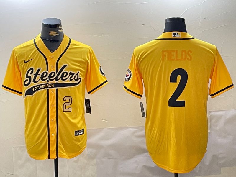 Men Pittsburgh Steelers #2 Fields Yellow Joint Name 2024 Nike Limited NFL Jersey style 2